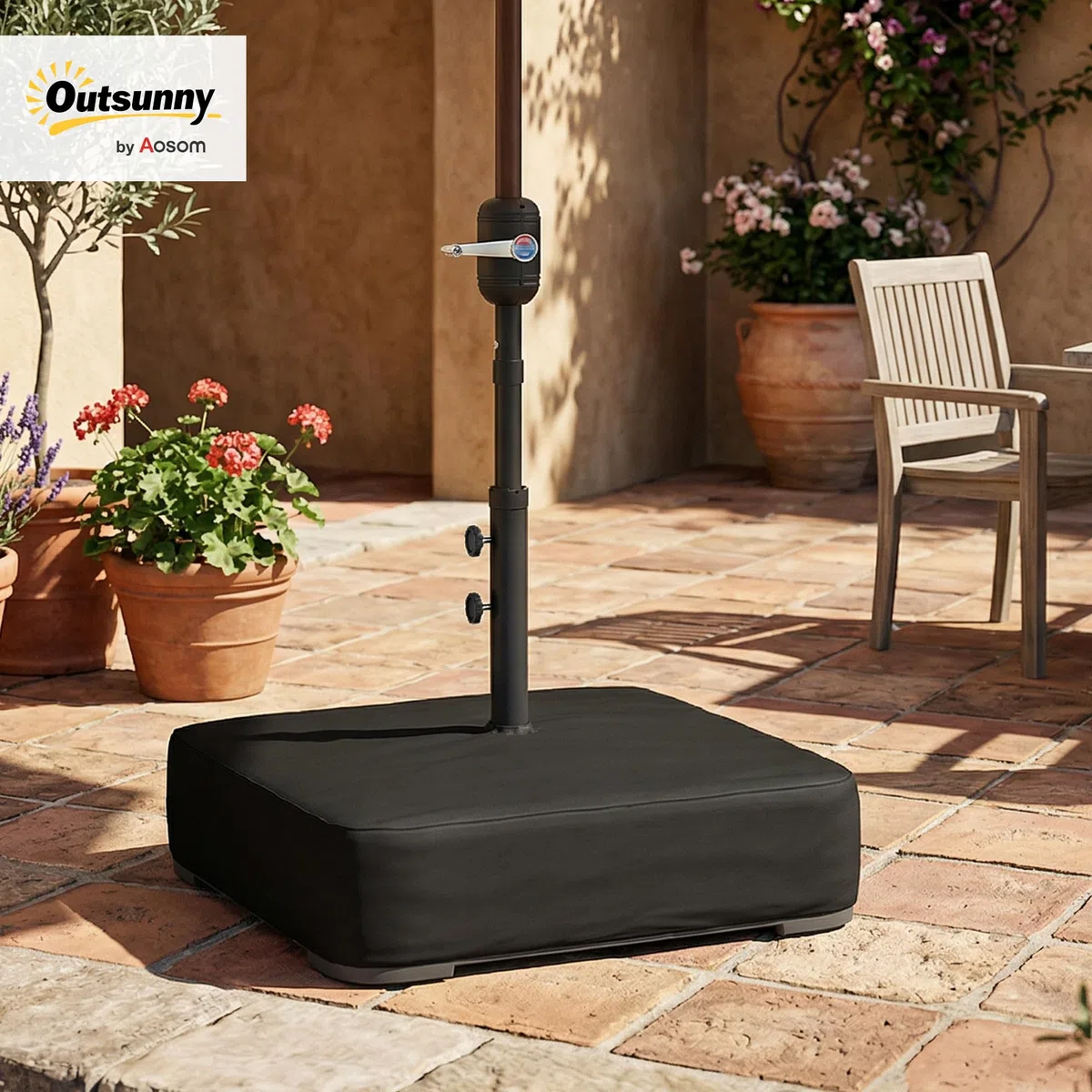 Outsunny Base per Ombrellone Riempibile con Sabbia 80 kg in HDPE Nero | Sabbia Bagnata 90 kg, Basamento per Ombrellone da Giardino, per Pali da Ø48 mm
