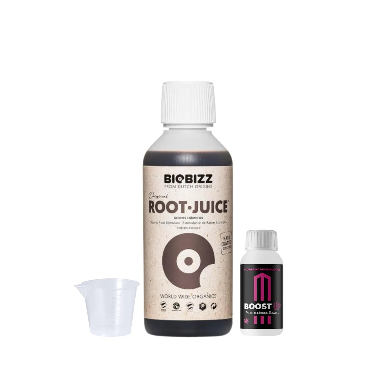 GROWMANIA Root Juice di BioBizz 500 ml + Probe Boost Up di Up Nutrients + misurino | Bioestimulatore di radici organico per giardini urbani | Promuove la crescita e la salute delle radici