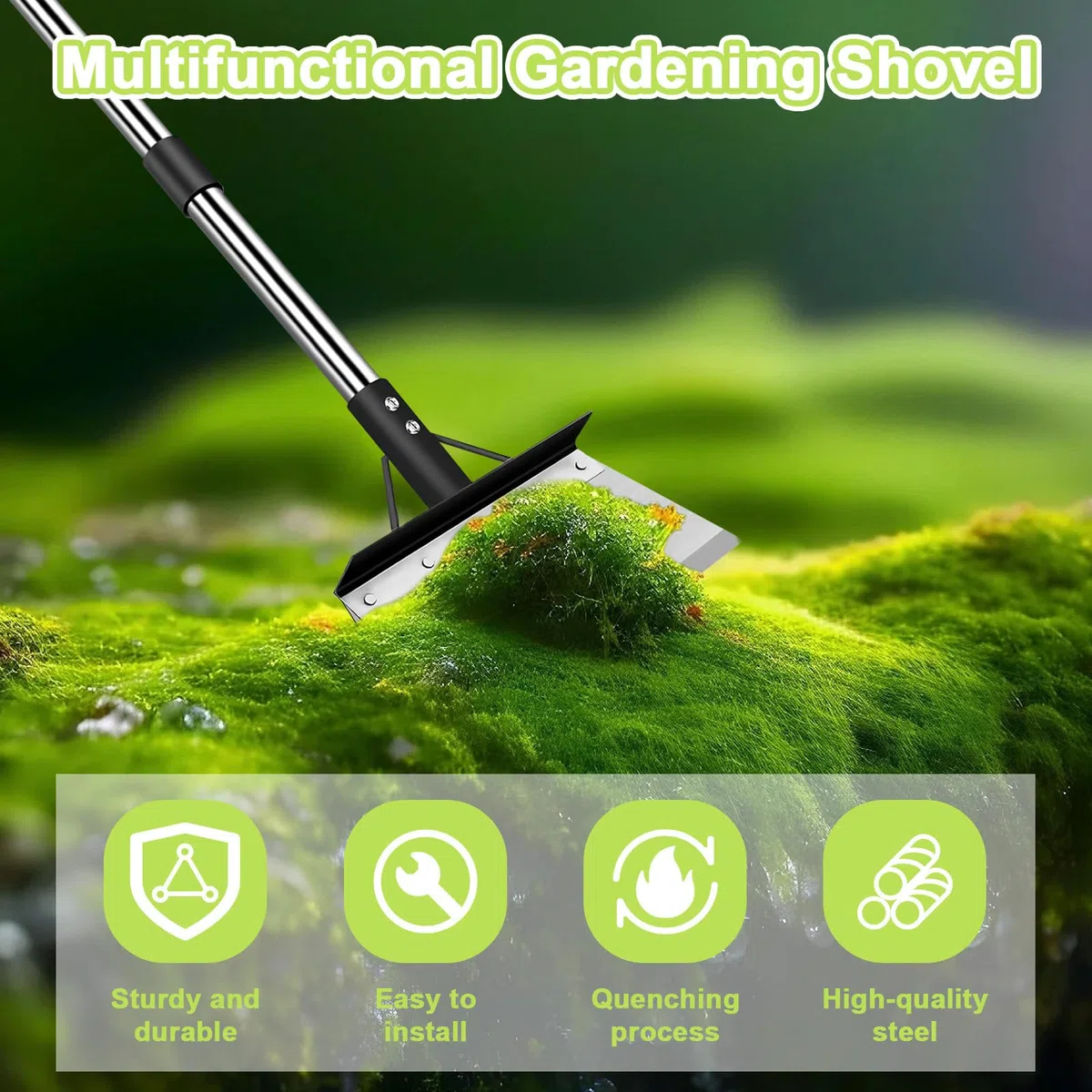 Pala da Giardino Multifunzionale con Manico 120 cm, Raschietto Diserbo in Acciaio Inox, Pala di Giardinaggio Regolabile, Strumento Pulizia di Esterno per Rimozione di Ghiaccio, Muschio, Erbacce