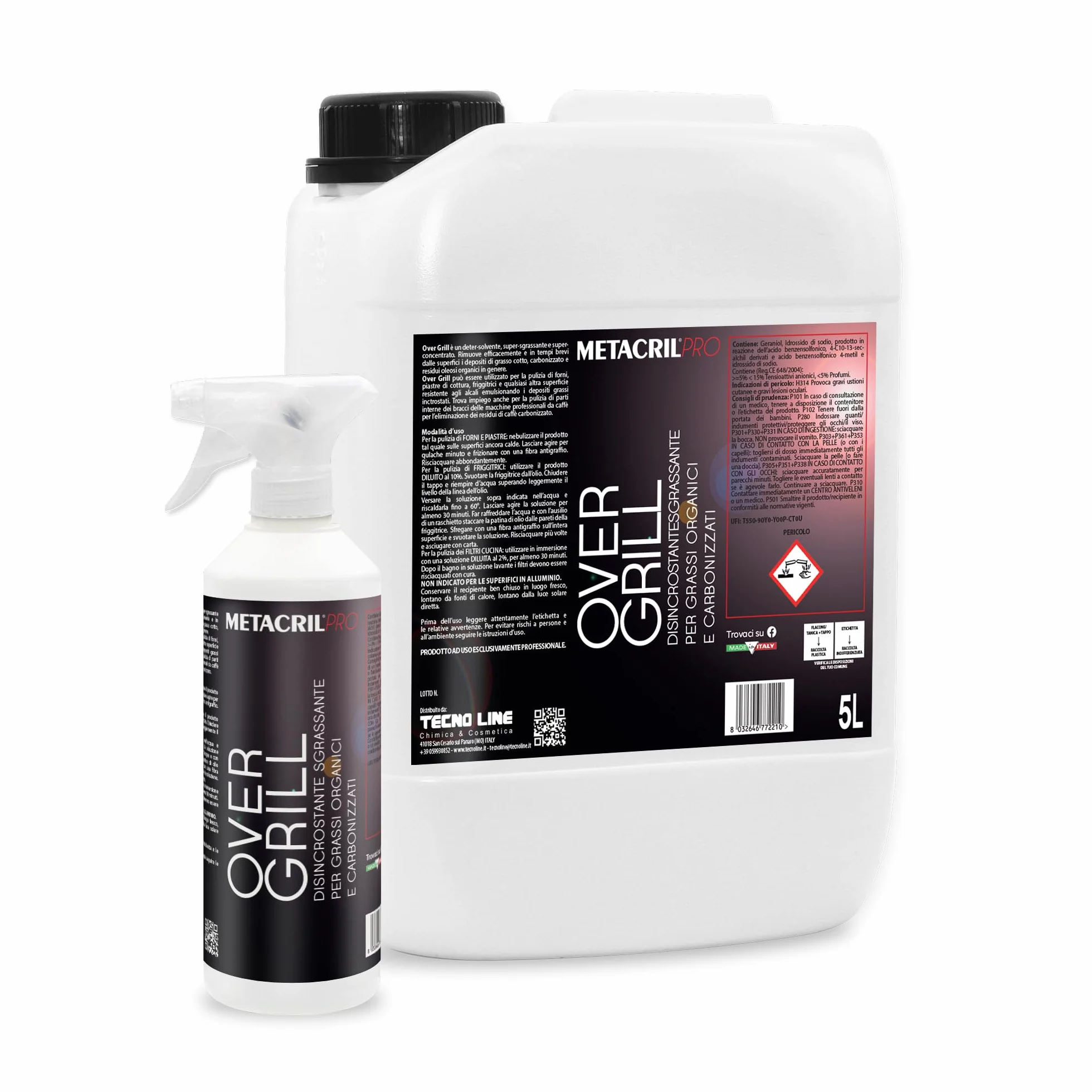 Metacril Over Grill + Vaporizzatore, Disincrostante e Sgrassante ad alta concentrazione per Barbecue e Griglie – 5 LT