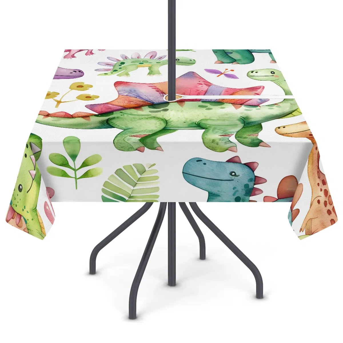 dinosauro tovaglia da esterno con foro dell'ombrello cerniera divertente dinosauro 152 x 152 cm tovaglia impermeabile in tessuto di poliestere copritavolo per patio tavolo da picnic