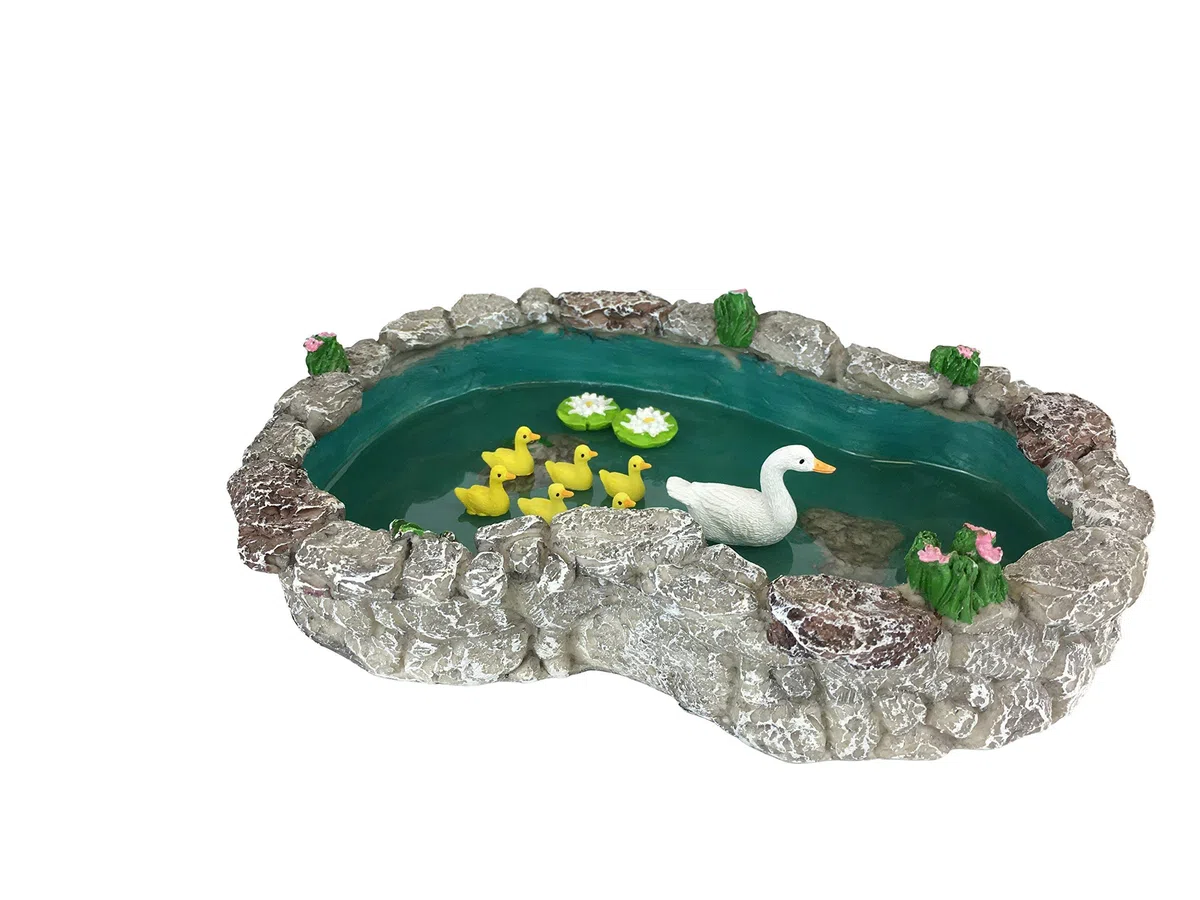 GlitZGlam Laghetto per anatre - Anatra madre e anatroccoli Laghetto per anatre in miniatura da abbinare al giardino incantato in miniatura e agli accessori da giardino in miniatura