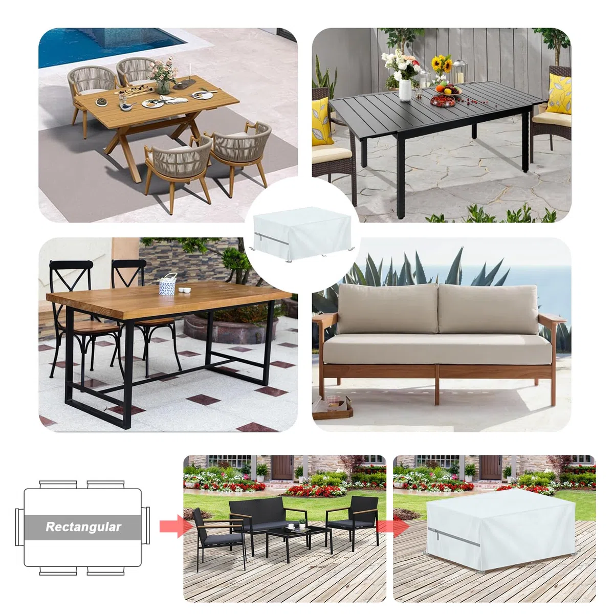 LAMUNI Copertura Tavolo Esterno Copritavolo da Giardino Impermeabile 140x80x75cm Copertura per Mobili da Giardino Tessuto Oxford 420D Coperture per Tavoli Esterni Telo Copri Tavolo da Giardino