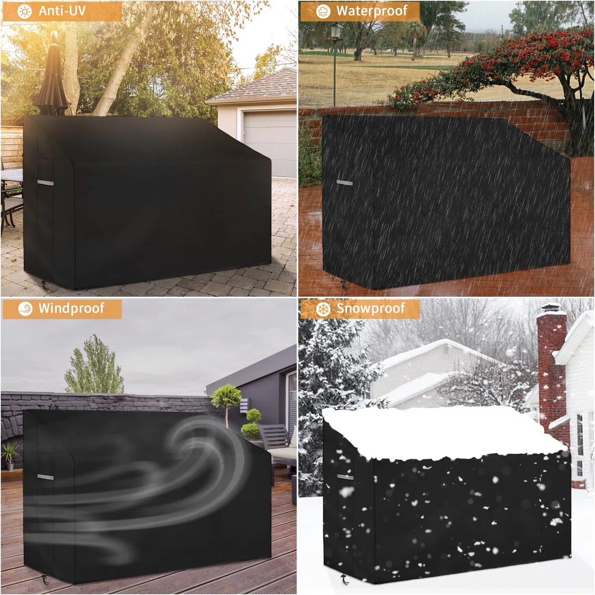 Dokon Copertura per Panca da Giardino a 3 Posti Impermeabile Copertura Panchina Esterno con Prese d'Aria, Antivento Anti-UV Tessuto Oxford 420D Telo Copri Panca da Esterno (163x66x63/89cm) - Nero