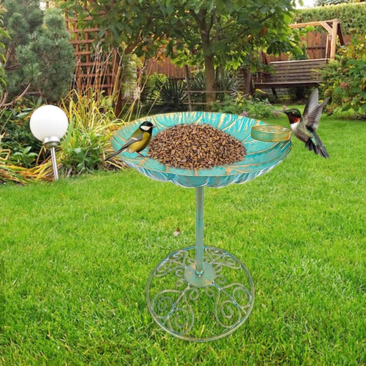 Vasca Per Uccelli In Metallo Da Esterno | Fontane Antiche Per Giardino,Antiruggine con Fioriera Abbeveratoio da Giardino Decorazioni per Recinzione Portico Prato Cortile Terrazza Balcone