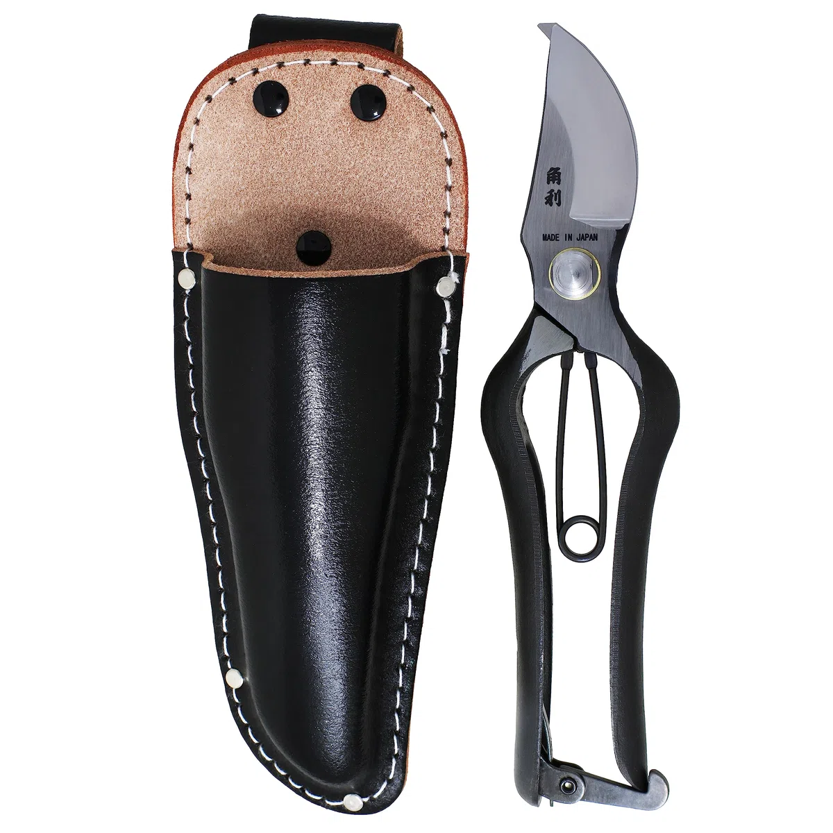 KAKURI Forbici da potatura giapponesi per giardinaggio resistenti, 20,3 cm, realizzate in Giappone, potatori professionali da giardino con guaina in pelle, forgiato a mano, acciaio al carbonio