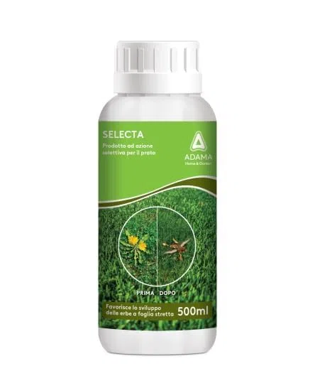 SELECTA 500 ml Prodotto ad azione selettiva per prati e manti erbosi Uso e Dosi : diluire ml 150 in 4 lt d'acqua da distribuire in una superficie di 10 mq adama