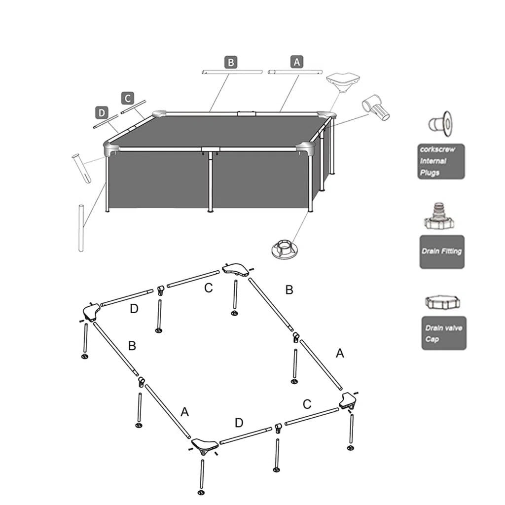 Telaio Piscina 120-300cm Acciaio Pro Rettangolo Piscina Fuori Terra Telaio Acciaio Piscina Rettangolare Famiglia Piscina Fuori Terra Piscina Giardino Esterno(259 * 170 * 61cm)