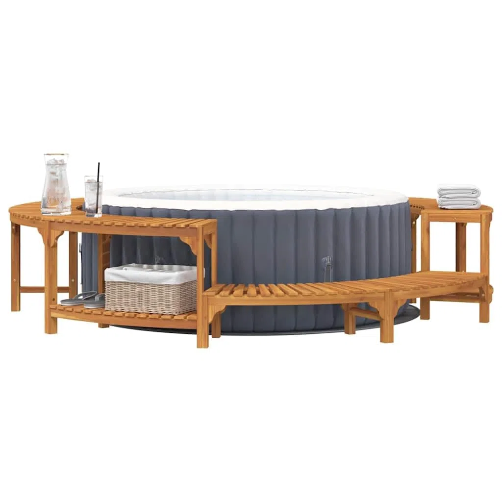 Bordo per vasca idromassaggio marrone, in legno massello di acacia, diametro 255 x 55,5 cm, per piscina, vasca idromassaggio, accessorio per esterni, durevole e decorativo per giardino e