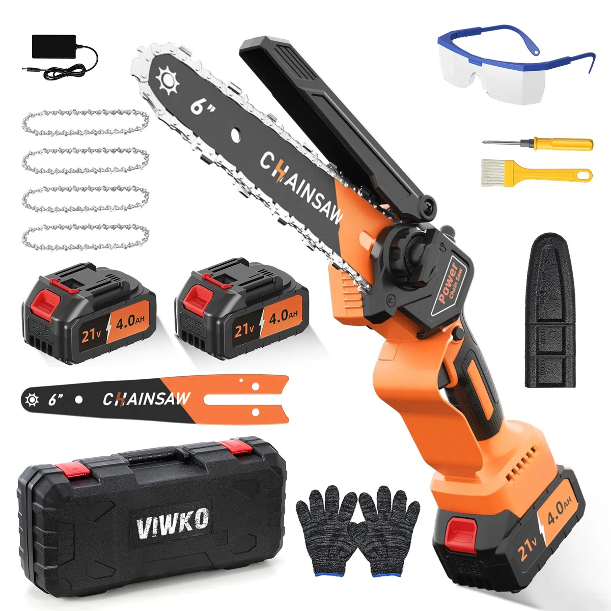 Mini Motosega a Batteria 6 Pollici, Mini Motosega Elettrica con 8000mAh Batterie, 1000W Blushless Sega a Batteria per Potatura, il Taglio Del Legno e Giardini, Elettrosega Compatibile con Makita 18V