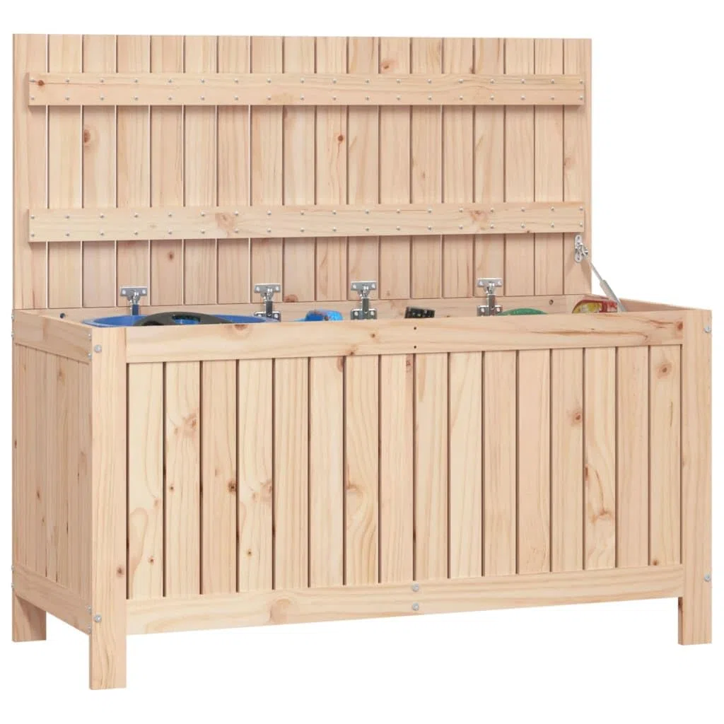 Scatola portaoggetti da giardino, 115 x 49 x 60 cm, in pino massiccio | Coperchio Idraulico Gas, Doghe Ventilate, Stoccaggio Cuscini Strumenti Giocattoli