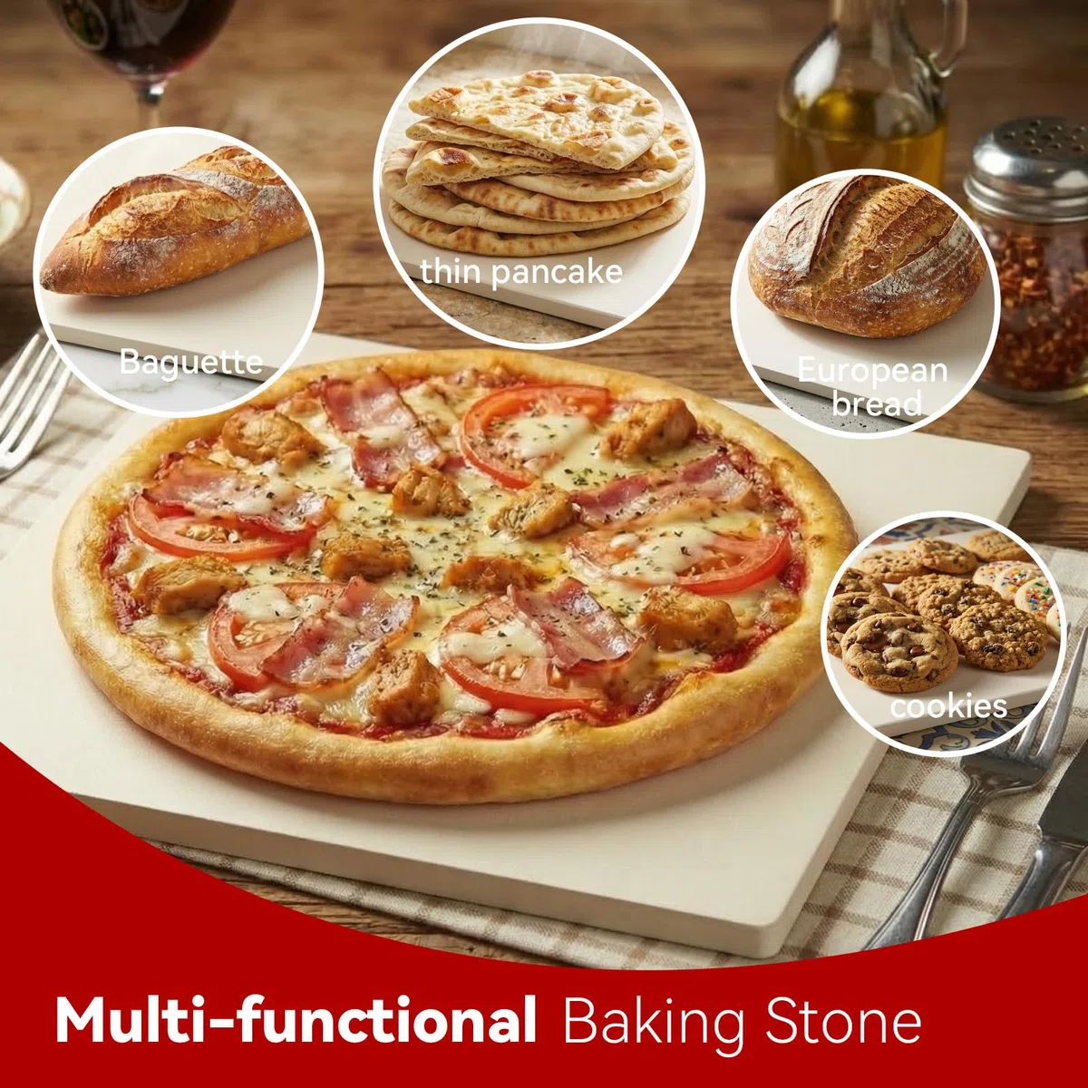 CROSSON Pietra per Pizza,Pietra Refrattaria per Pizza 40x40x1.2CM per Fare Pizze Con Crosta Croccante, Pane, Biscotti e Molto Altro