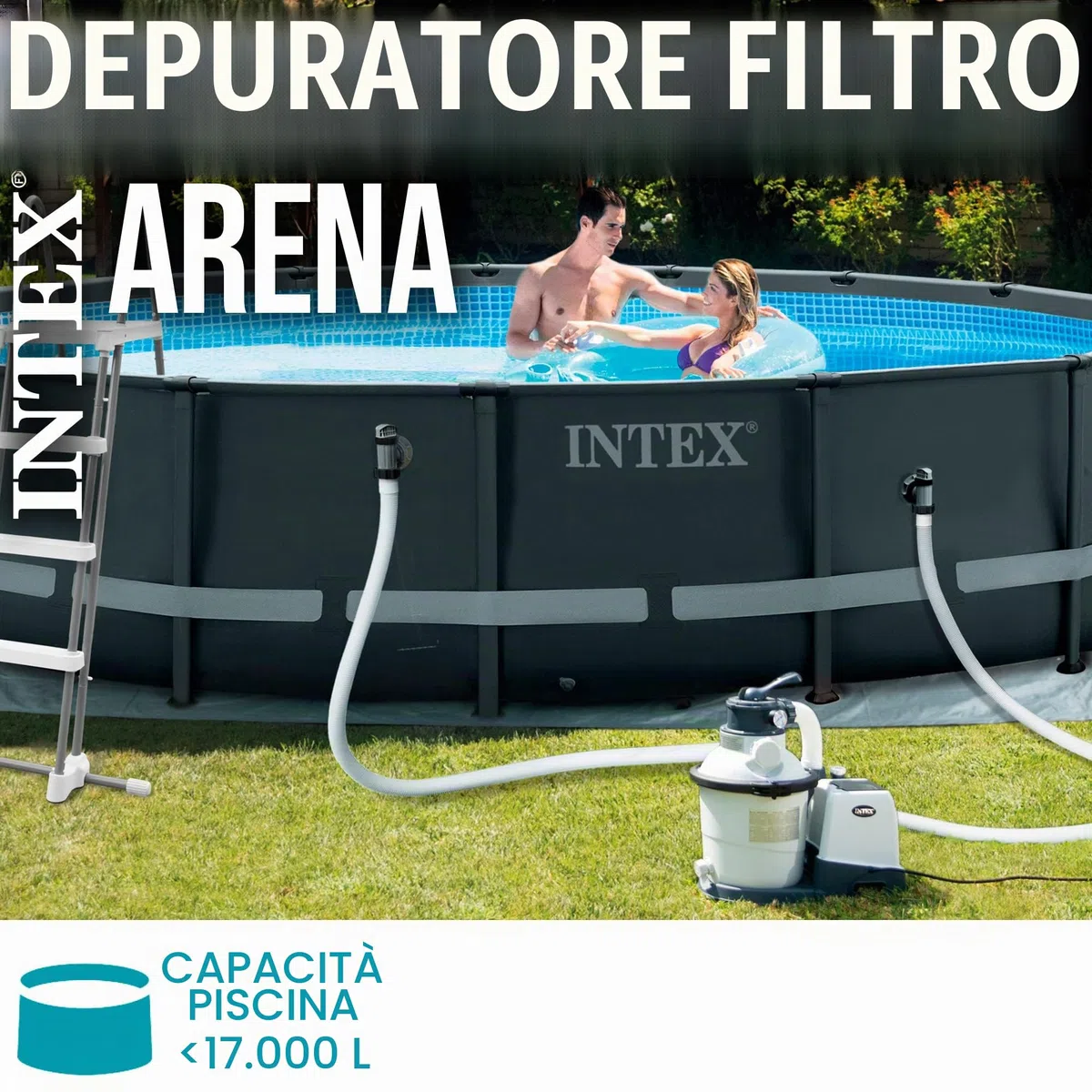 Intex 26792NP – Piscina Fuori Terra Prisma Frame Rettangolare, Pompa Filtro 3785 L/h & 26642 – Pompa Filtro a Sabbia Krystal Clear, Flusso d'Acqua 3500 L/h, Flusso di Sistema 2000 L