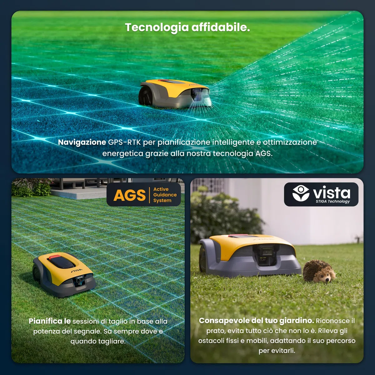 STIGA A 6v a Robot Tagliaerba, 25,2 V, 18 cm – Telecamera AI Integrata, Navigazione Autonoma Senza Cavi, Garage Incluso – Prati fino a 600 m²