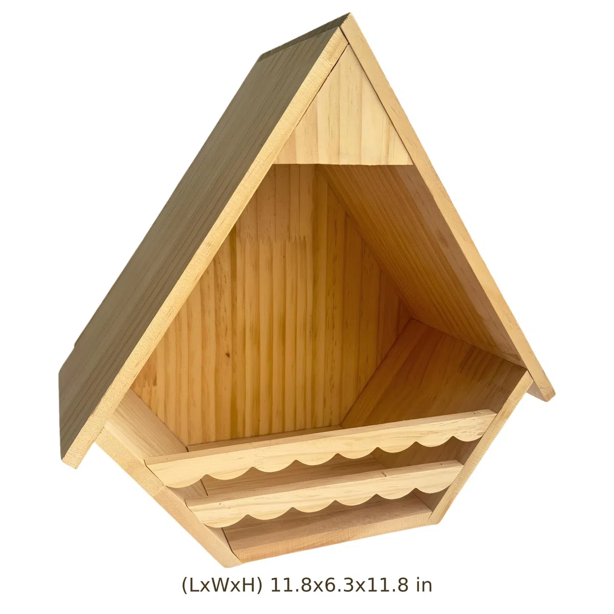 Casetta per uccelli in legno di pino, 30 x 30 x 16 cm, design aperto, gabbia per uccelli con tavola robusta, per giardino e cortile, habitat per uccelli con posatoi