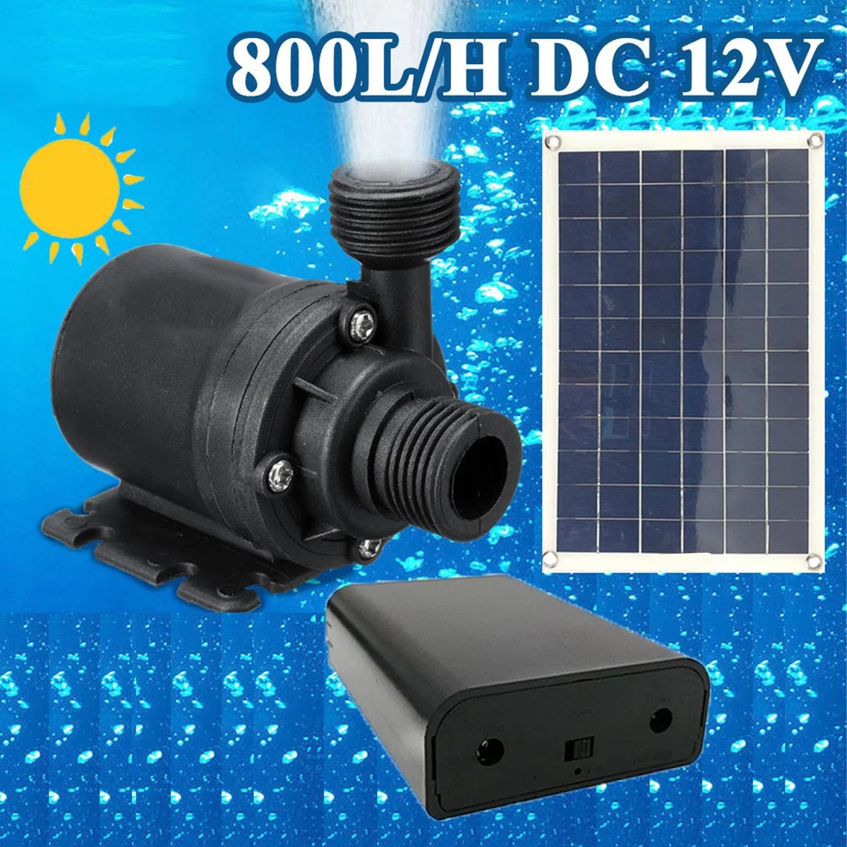 JEOZBM Kit Pompa Fontana Solare da 20 w, Pompa ad Acqua Solare 12 v, Pompa sommergibile da 800 l/h per Coltura idroponica da Giardino per Vasca per Pesci e Vasca per Uccelli