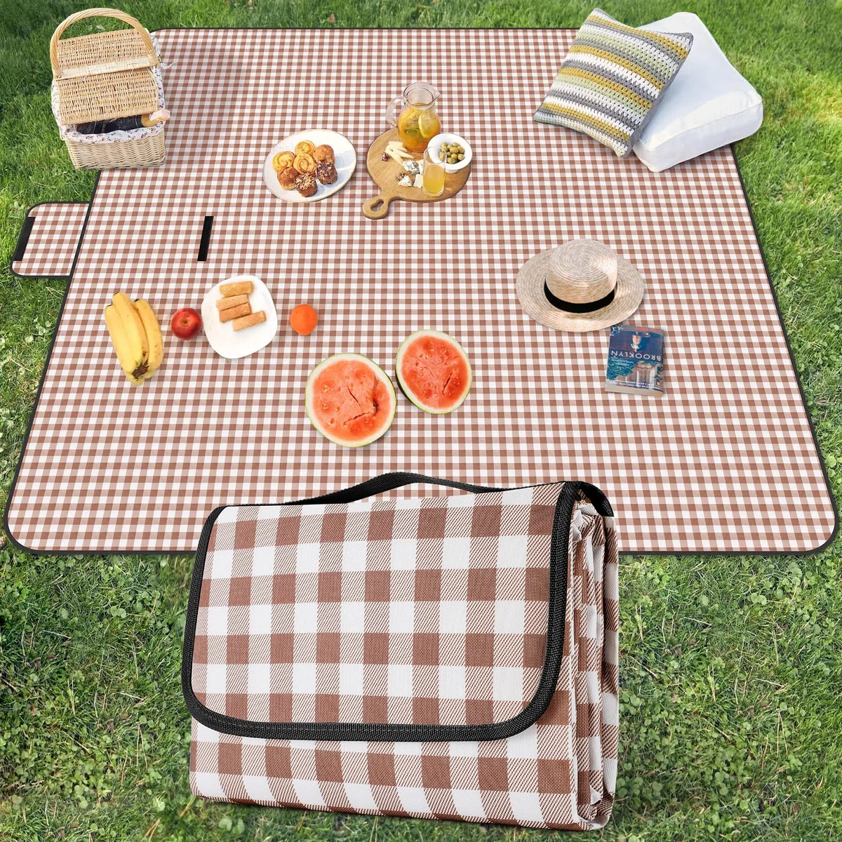 YAOMAISI Comoda coperta da picnic,300 x 200 cm,grande coperta da spiaggia, da campeggio, con maniglia, fondo impermeabile, lavabile in lavatrice, coperta pieghevole per esterni, morbida e grande