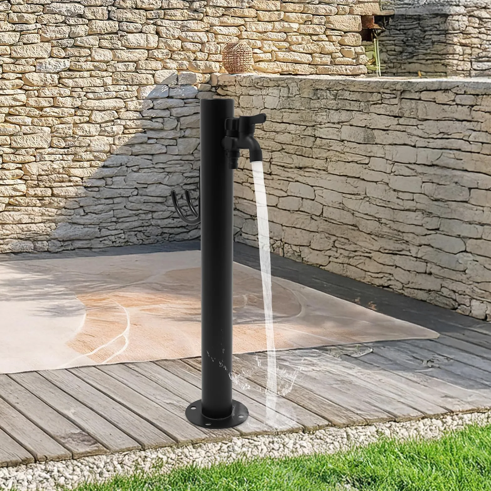 Colonna d'acqua in acciaio inox 60 cm, rubinetto esterno antigelo, robusto rubinetto montato a pavimento, per giardino, campeggio e fontane (rotondo)
