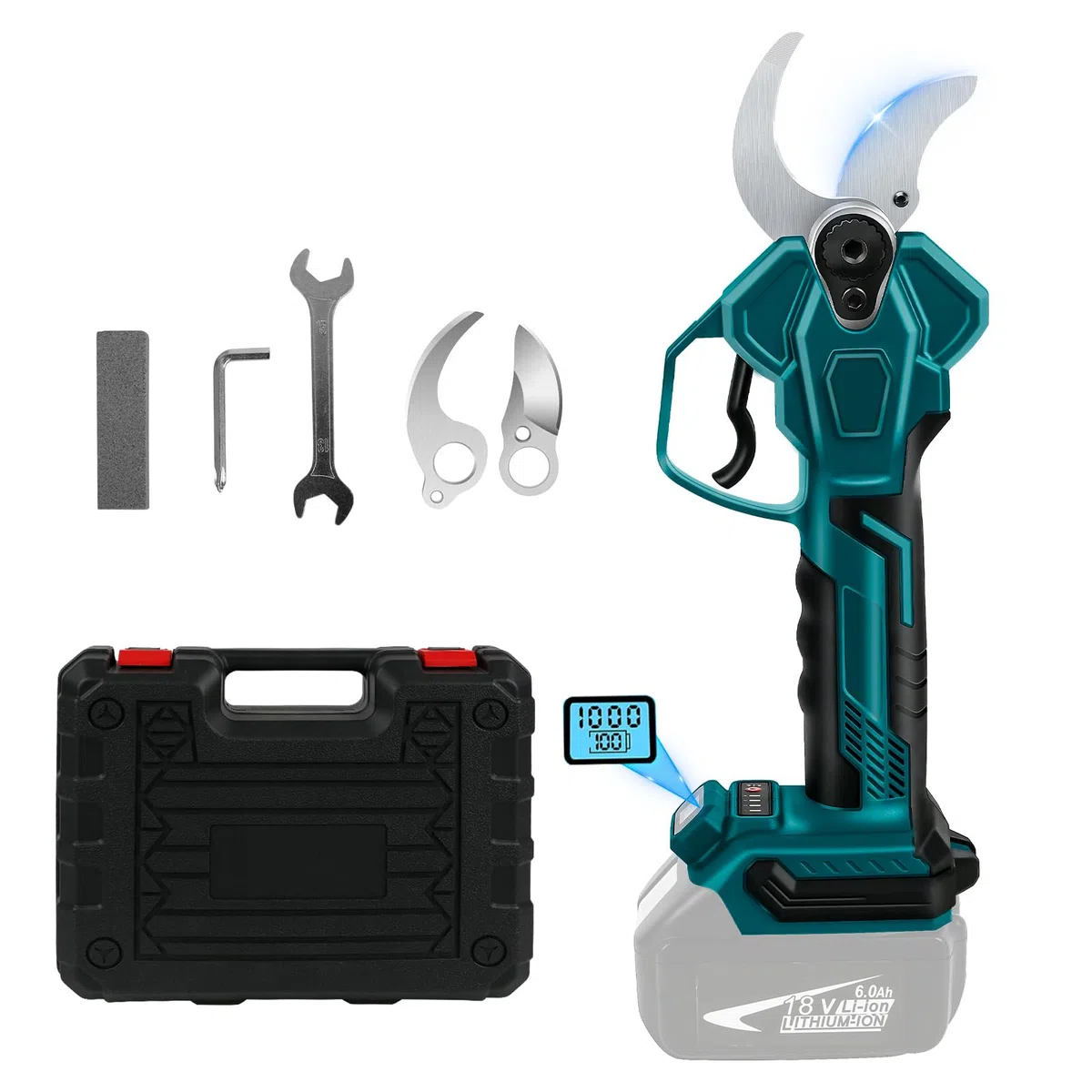 Troncarami compatibile con Makita 18 V (non batteria) apertura 65 mm | diametro di taglio massimo 40 mm, display LCD, cesoie elettriche ricaricabili per rami e fiori