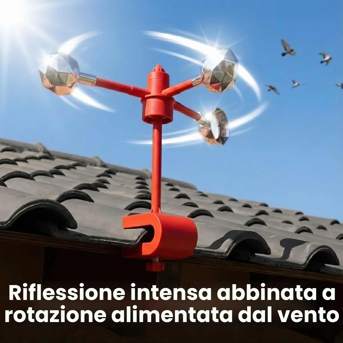 Dispositivo riflettente per spaventare gli uccelli, argento, alimentato dal vento, spaventa gli uccelli per esterni, tiene lontani piccioni picchi gabbiani per giardino patio, dotato di un