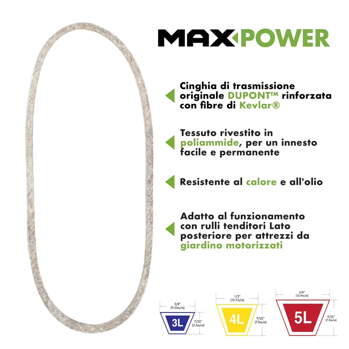 MAXPOWER Cinghie 347526, rinforzante in Kevlar, 1/2" x 83" - 4L830 - Lunghezza Esterna L(a) 2110 mm.