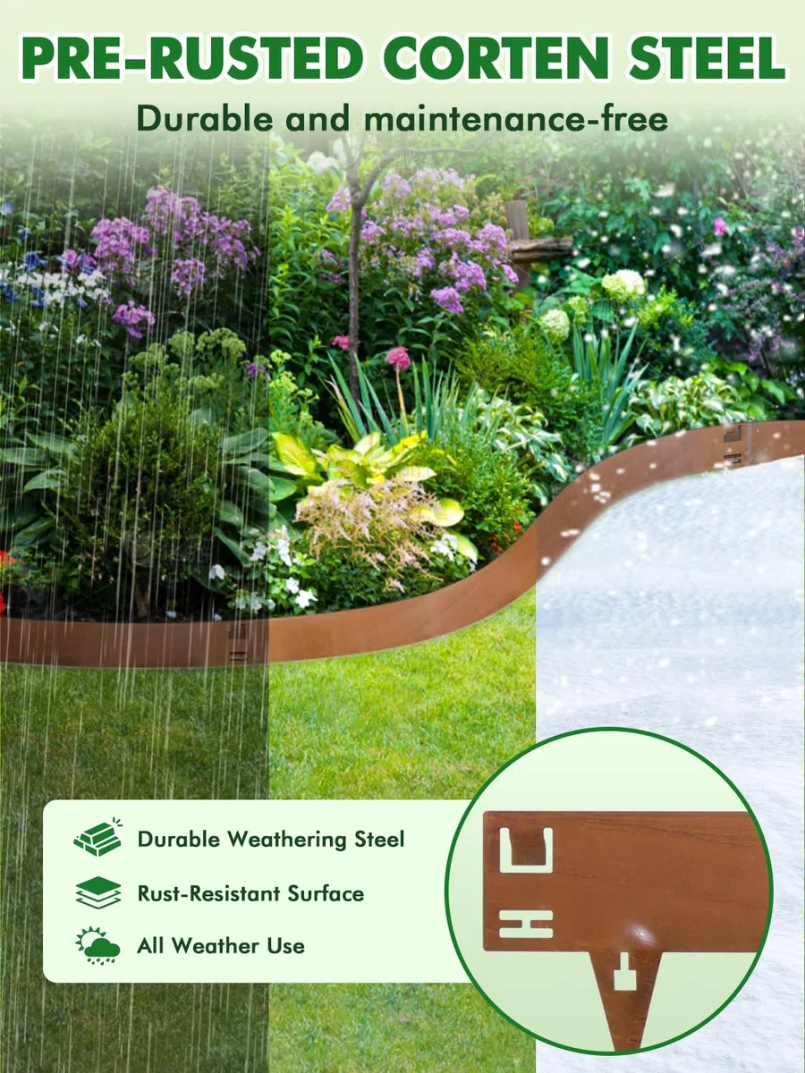 Bordatura da Giardino 5 Pezzi 5.37m,Alta 15cm Bordure per Aiuole Flessibile,Bordura Corten per Giardino in Metallo,Bordo di Separazione Piante Orto,Marrone