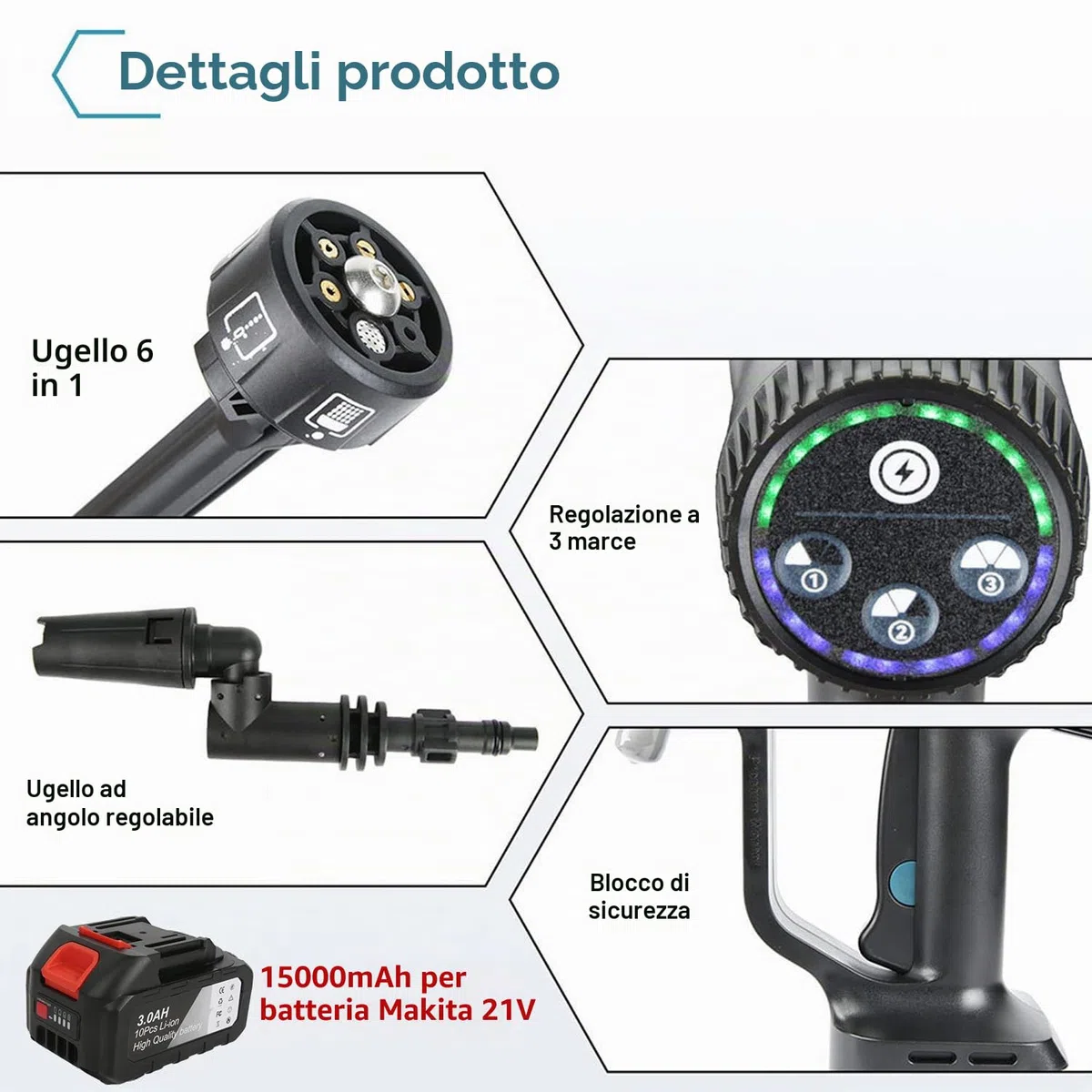 Idropulitrice a Batteria, 21V Max 200 Bar Idropulitrice Portatile con Batterià da 3,0Ah, Press & Clean Pistola Lavaggio con Display LCD di Potenza e 3 Velocità (Nero con 2 Batteria)