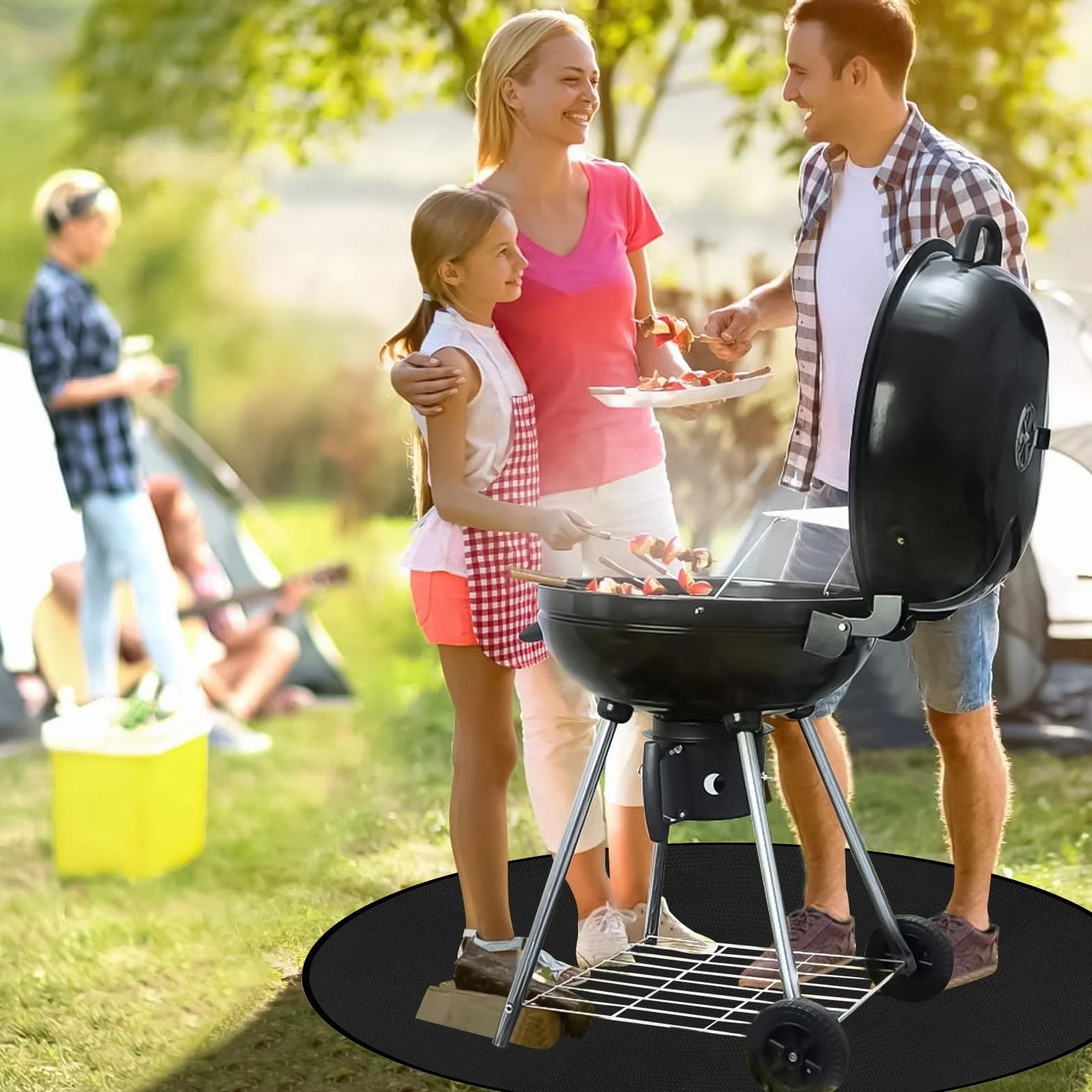 Tappetino ignifugo rotondo da 122 cm, per caminetto da tavolo, 3 strati, rivestimento in silicone, protezione antincendio, per erba, pavimento, barbecue, ponte
