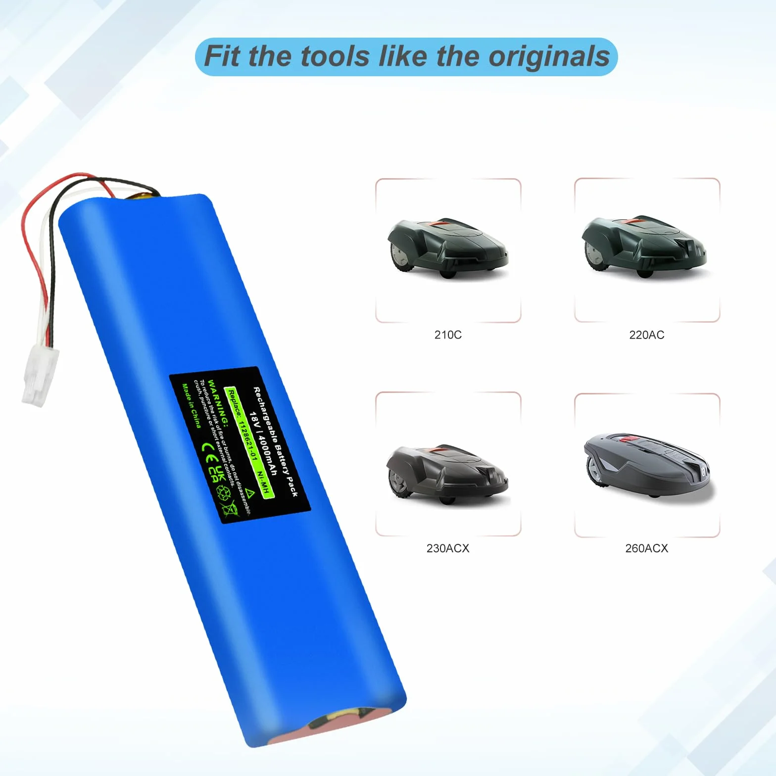 Batteria di ricambio NI-MH da 18 V, 4000 mAh, per Husqvarna Automower 210 AC, 210 C, 220 AC, 230 ACX, 260 ACX, G2 2004 – 2006, SH Solar Hybrid