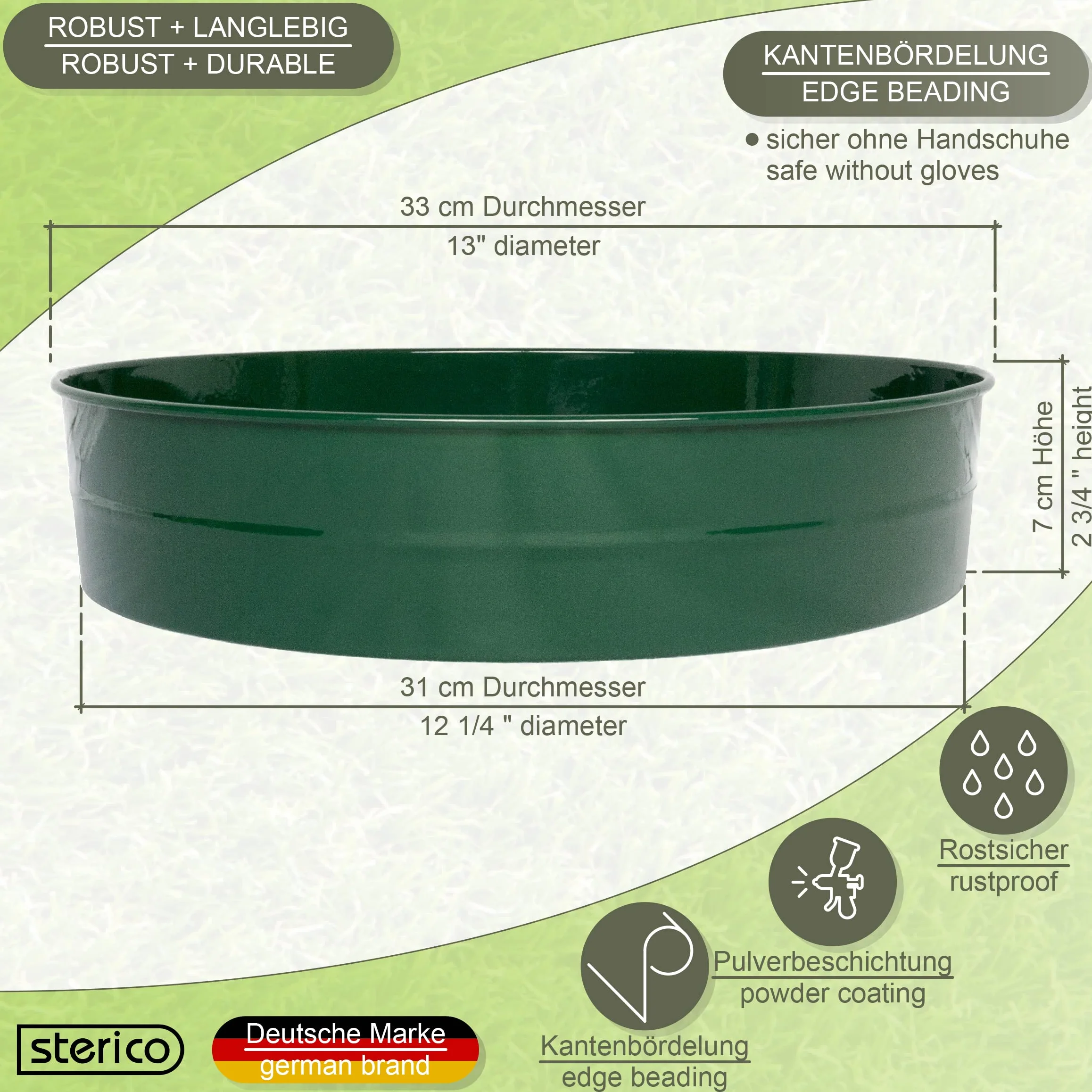 Sterico Setaccio da giardino in diverse misure di maglia | Setaccio rotondo Ø 33cm | Setaccio per sementi, terra, compost, pietre, erbacce, pietrisco | Accatastabile | Robusto (12mm)