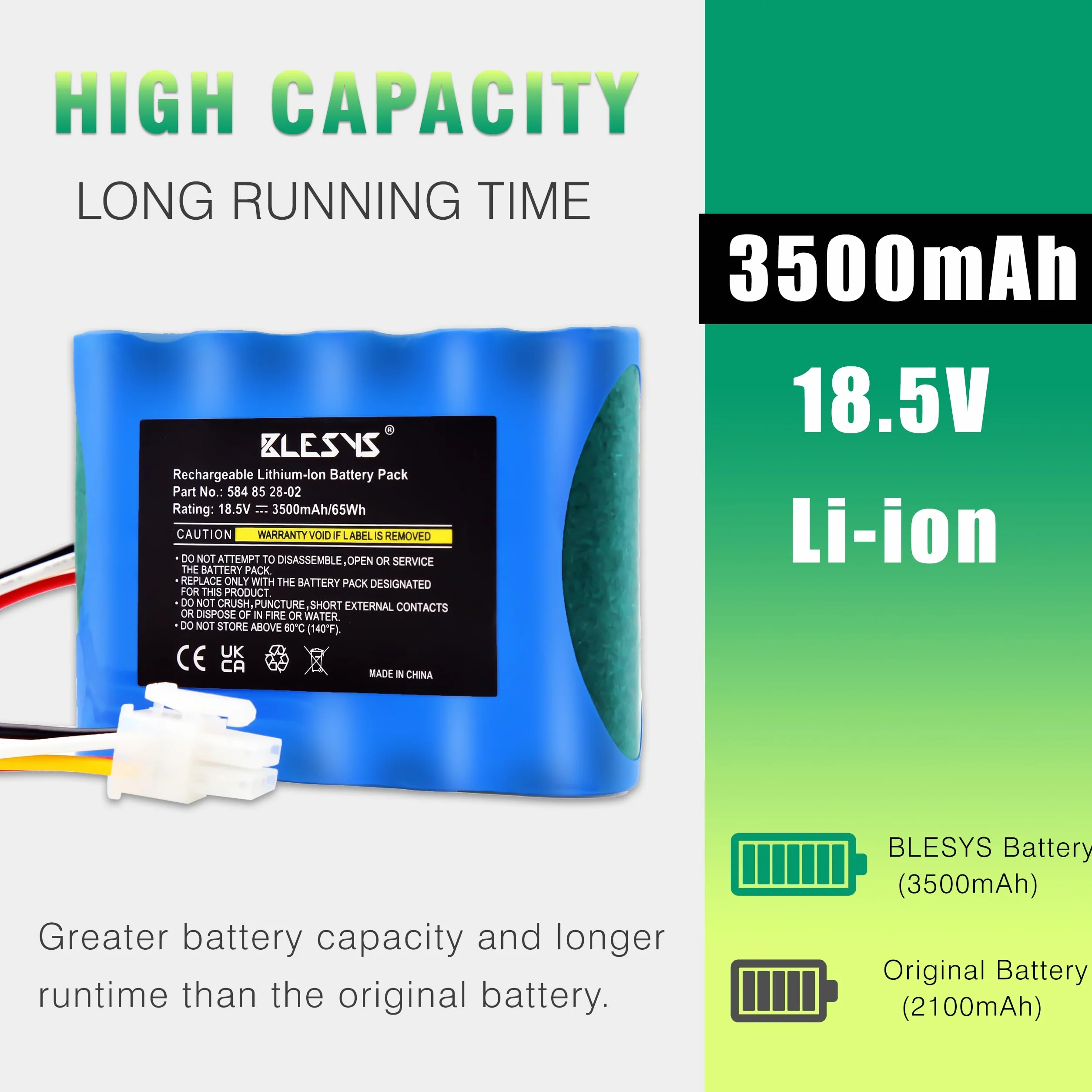 BLESYS 3500mAh Batteria per Husqvarna Automower 310 315 315X Robot Tagliaerba Batteria Modello 584 85 28-02 Compatibile con Gardena Sileno City 250 500 R100Li Sileno+ R130Li R160Li [18,5 V 65 Wh]