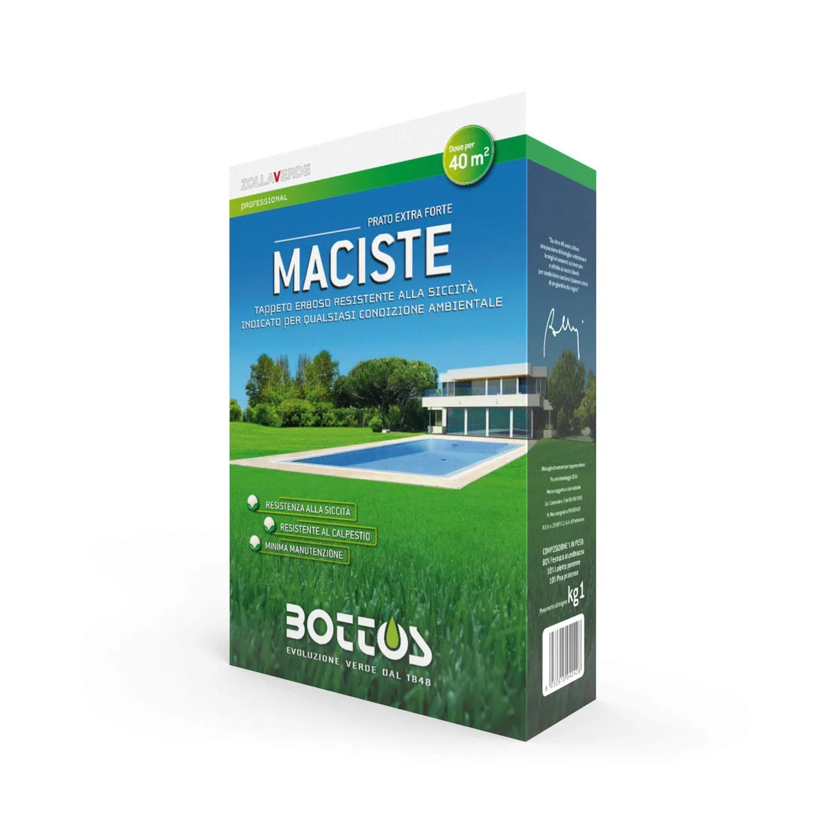 Bottos Maciste, Sementi per tappeto erboso , prato resistente e rustico ideale per zone aride 2kg per 80mq