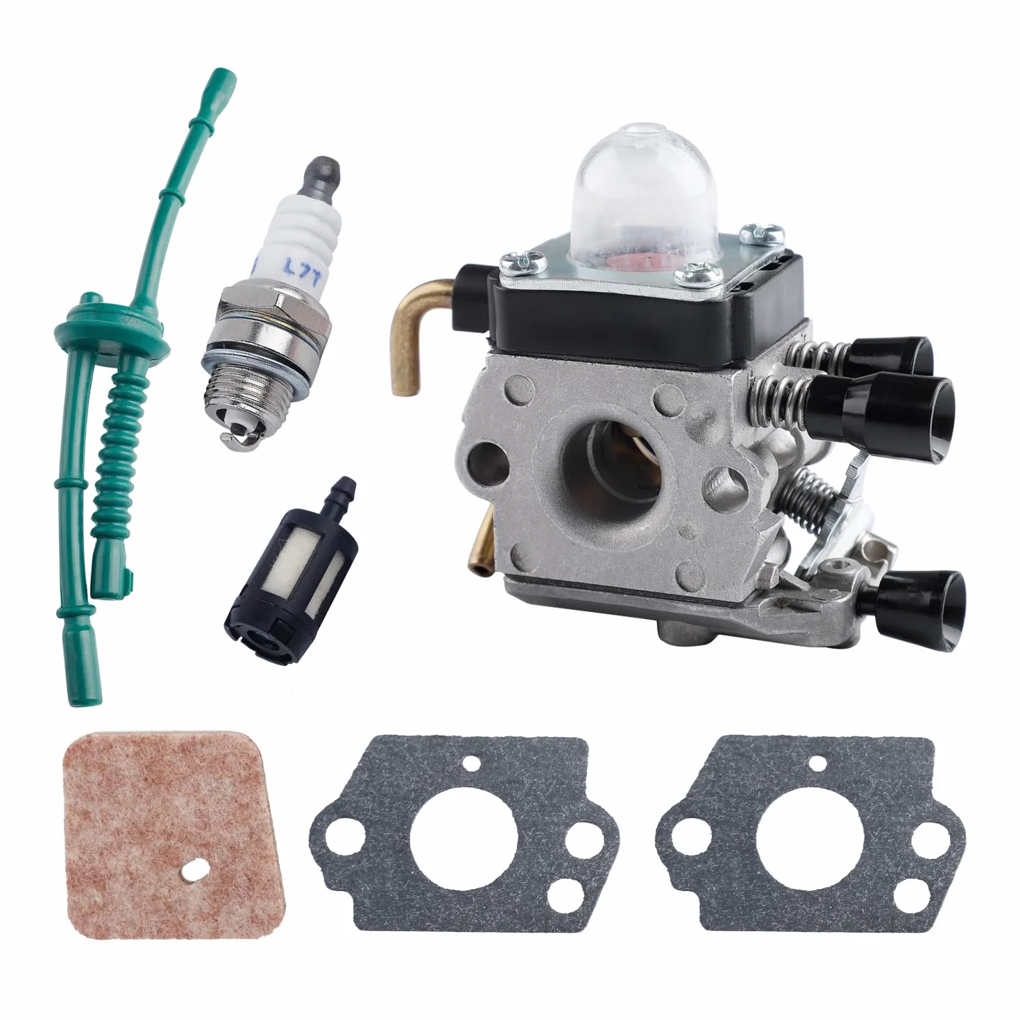Set per carburatore CYWVYNYT per Stihl FS38 FS45 FS46 FS55 FS74 FS75 FS80 FS85 HL45 HL75 HS70 HS74 KM55 KM55R, carburatore con set di tubi del carburante, filtro dell'aria di ricambio