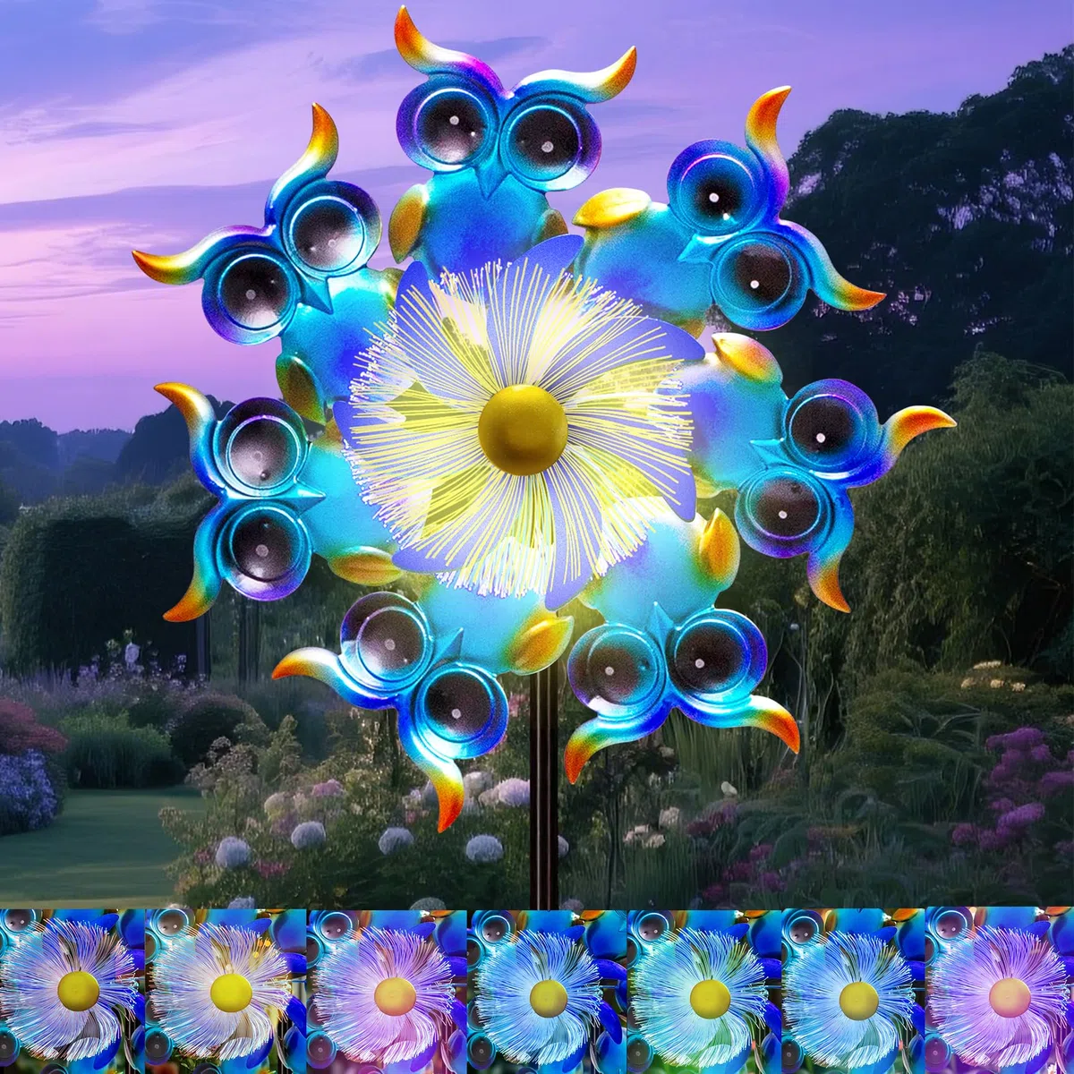 Girandole a vento per cortile e giardino, sculture eoliche e filatori da 129,5 cm, arte cinetica da giardino con luce LED multicolore ad energia solare, per decorazioni da cortile e prato