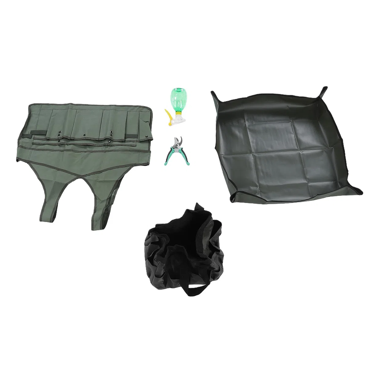 Hyuduo Set di 9 Attrezzi da Giardinaggio con Borsa, Grembiule, Imbottitura in Ginocchio, 5 Attrezzi, Impugnatura Ergonomica, Kit di Manuali da Giardino per Piantare, Diserbo,