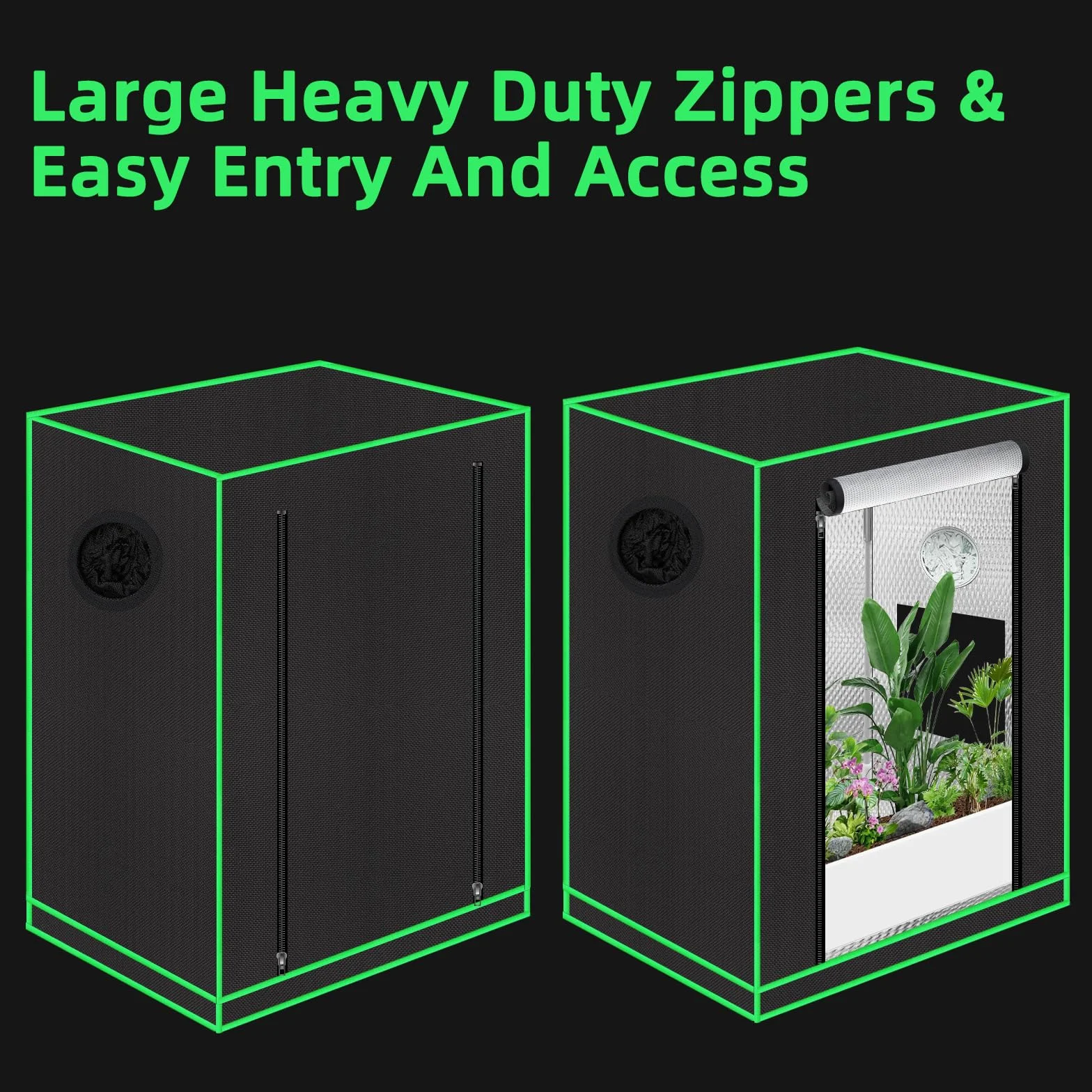 55 x 40 x 65 cm Grow Tent con finestra di osservazione, vasca, finestra di ventilazione e passacavo (nero, poliestere)