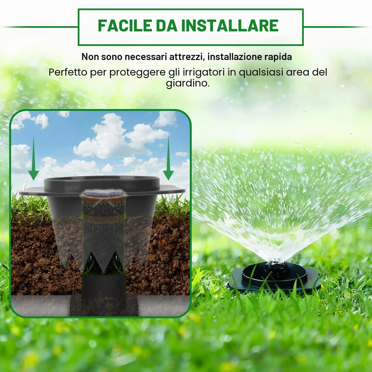 12 confezioni di protezioni per testa spruzzatore - Protezioni per testa spruzzatore per prato, protezioni a ciambella in plastica per proteggere gli spruzzatori dai danni (12, Nero)