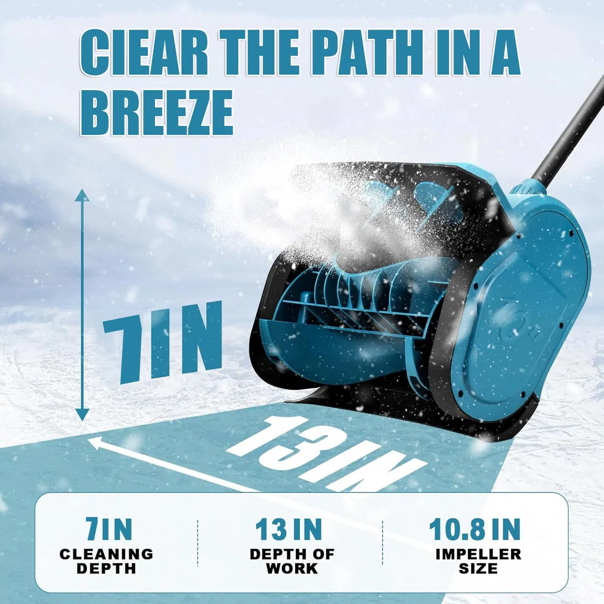 Pala Da Neve Senza Fili, Spazzaneve Pieghevole Alimentato A Batteria, Batteria Agli Ioni Di Litio Da 3000 Mah E Caricabatterie Rapido Inclusi Per La Rimozione Della Neve,Blue-2Batteries