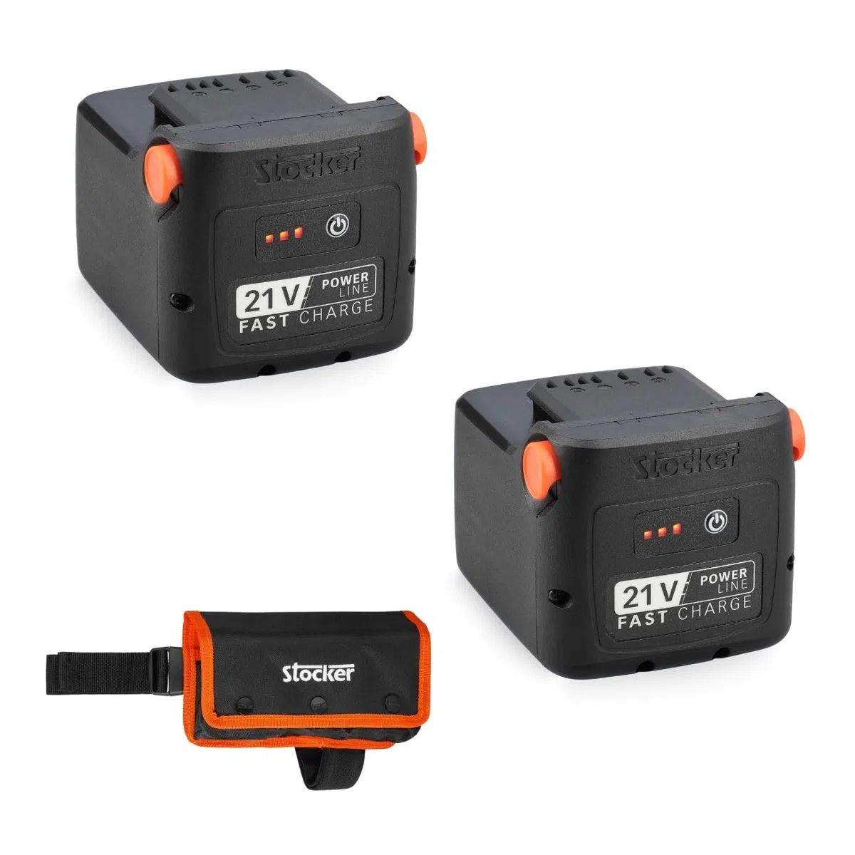 STOCKER - Kit 2 Batterie Fast Charge 21V 4Ah, Ricarica 70 Min, Compatibili Attrezzi Linea Power 21V, Sistema Fast-Click in con LED Stato Carica