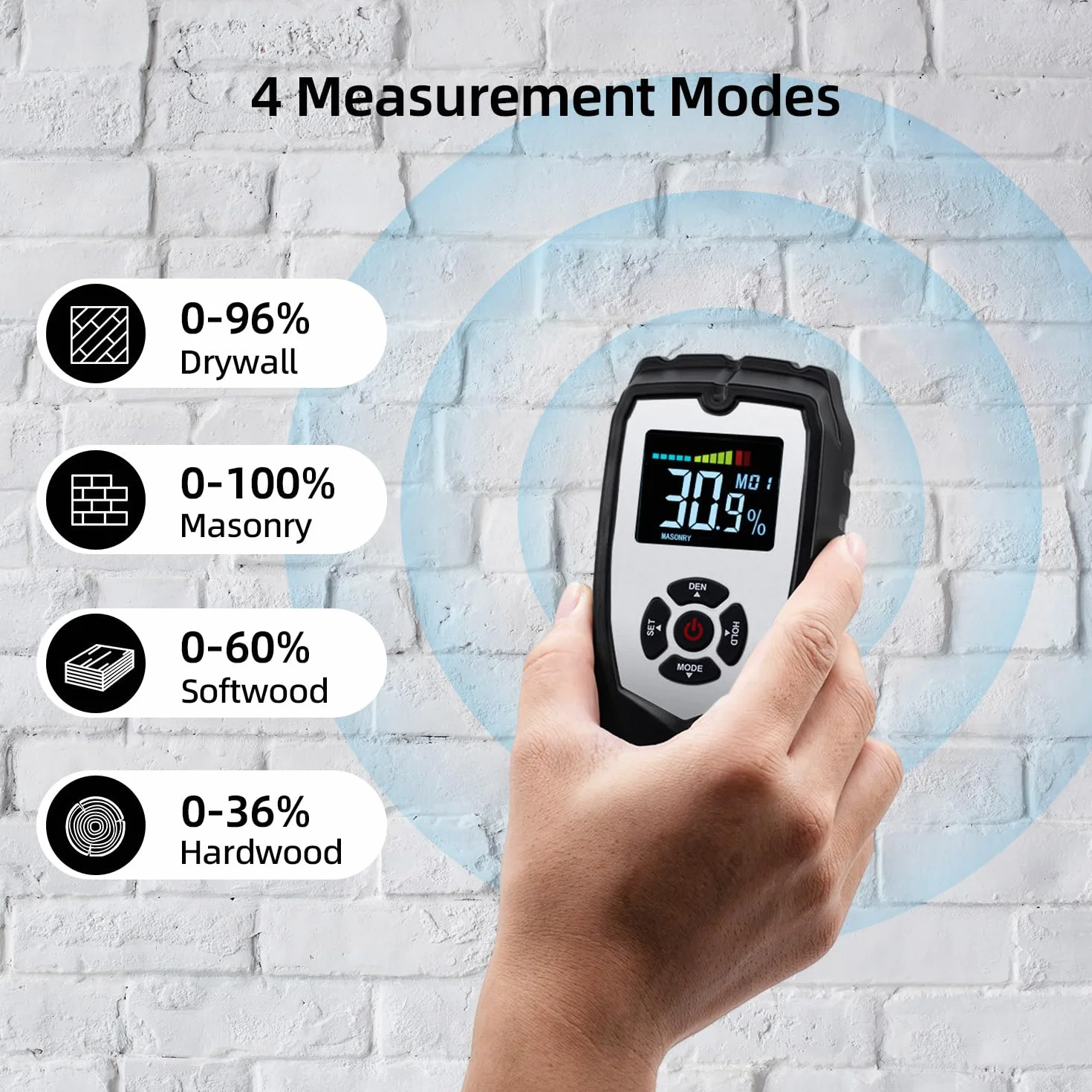 Mcbazel Misuratore Umidità Muri Digitale, Rivelatore di Umidità Igrometro, Moisture Meter per Legno, Pareti, Intonaco, Muratura, Profondità di Analisi 0-50 mm