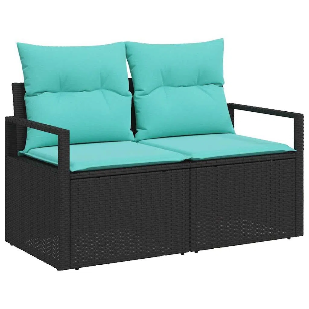 Set di divani da giardino con cuscini, 6 pezzi, colore nero e blu, per terrazza, balcone, giardino, veranda, con imbottiture e schienali, per rilassarsi all'aperto