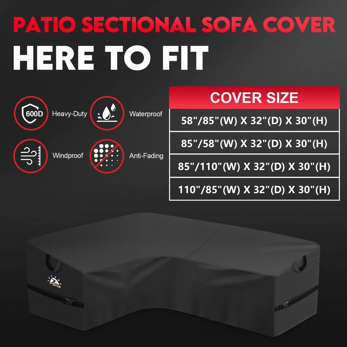 Zettum Copertura per Salotto da Giardino 147L x 215R x 80W cm – Copertura a Forma di L per Esterni, Realizzata in Tessuto Impermeabile 600D, Ideale per mobili da Giardino.