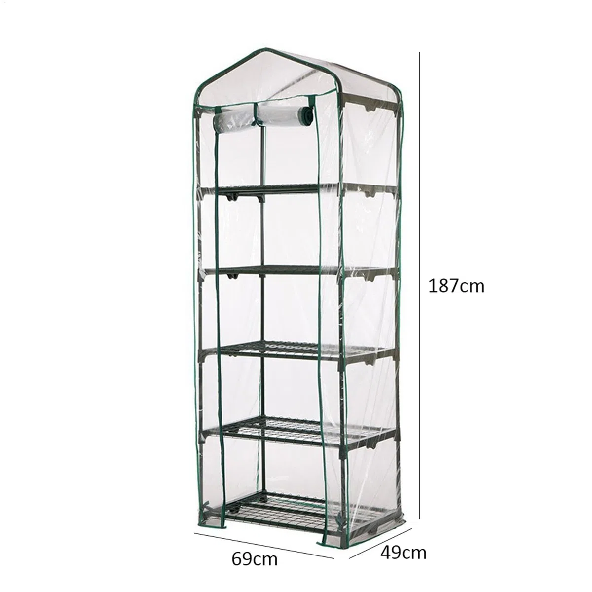 Copertura per serra a 5 ripiani in PVC resistente alle intemperie, 69 x 49 x 187 cm, copertura di ricambio per serra da giardino, facile da montare, senza attrezzi, in PVC trasparente, verde, per