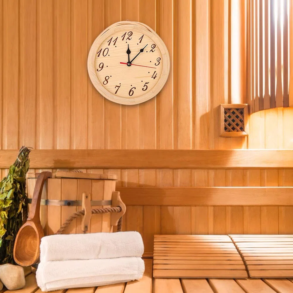 Gavigain Orologio da parete in legno per la sauna, orologio da parete degli accessori per la stanza della sauna orologio da parete in legno rotondo orologio da parete in legno semplice timer per la st