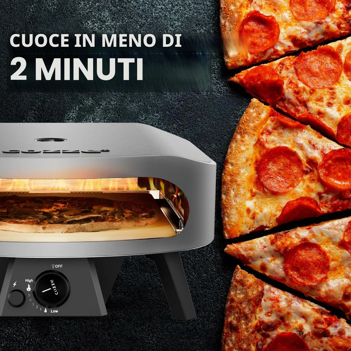 cozze Forno per pizza a gas da 17" (50 mbar) – Forno per pizza con regolatore per pizze di famiglia, con tubo del gas e regolatore – Bruciatore a U da 8,0 kW – per giardino e terrazza