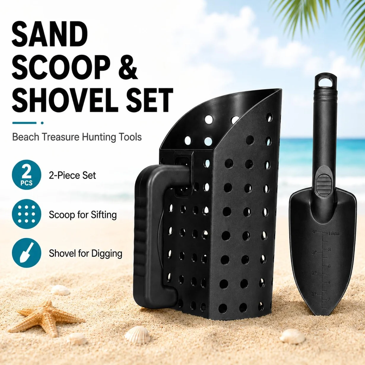 Setaccio Sabbia Metal Detector, Paletta Sabbia Subacquea con Cucchiaio in Plastica ABS, Setaccio Portatile e Accessori per Caccia al Tesoro in Spiaggia/Giardino