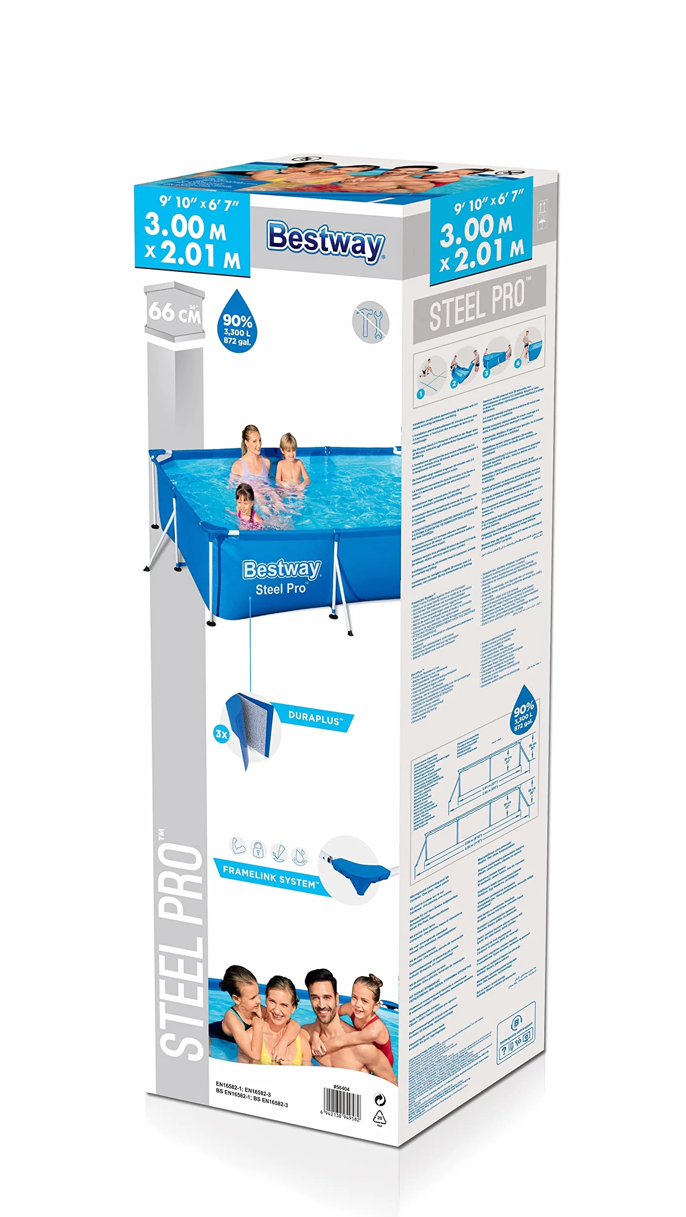 Bestway 56404 Piscina Fuori Terra Steel Pro Rettangolare Da 300x201x66