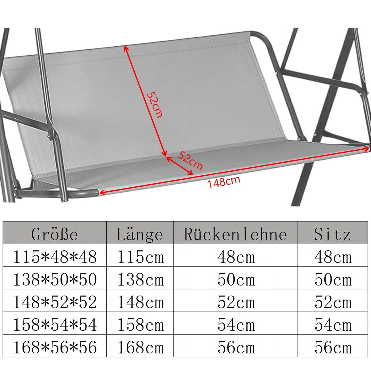 Coprisedile di Ricambio per Dondolo da Giardino,Coprisedili per Altalena da Giardino,Impermeabile 600D Oxford Tessuto Dondolo da Giardino Coprisedile,Resistente (148 * 52 * 52cm,Grau)