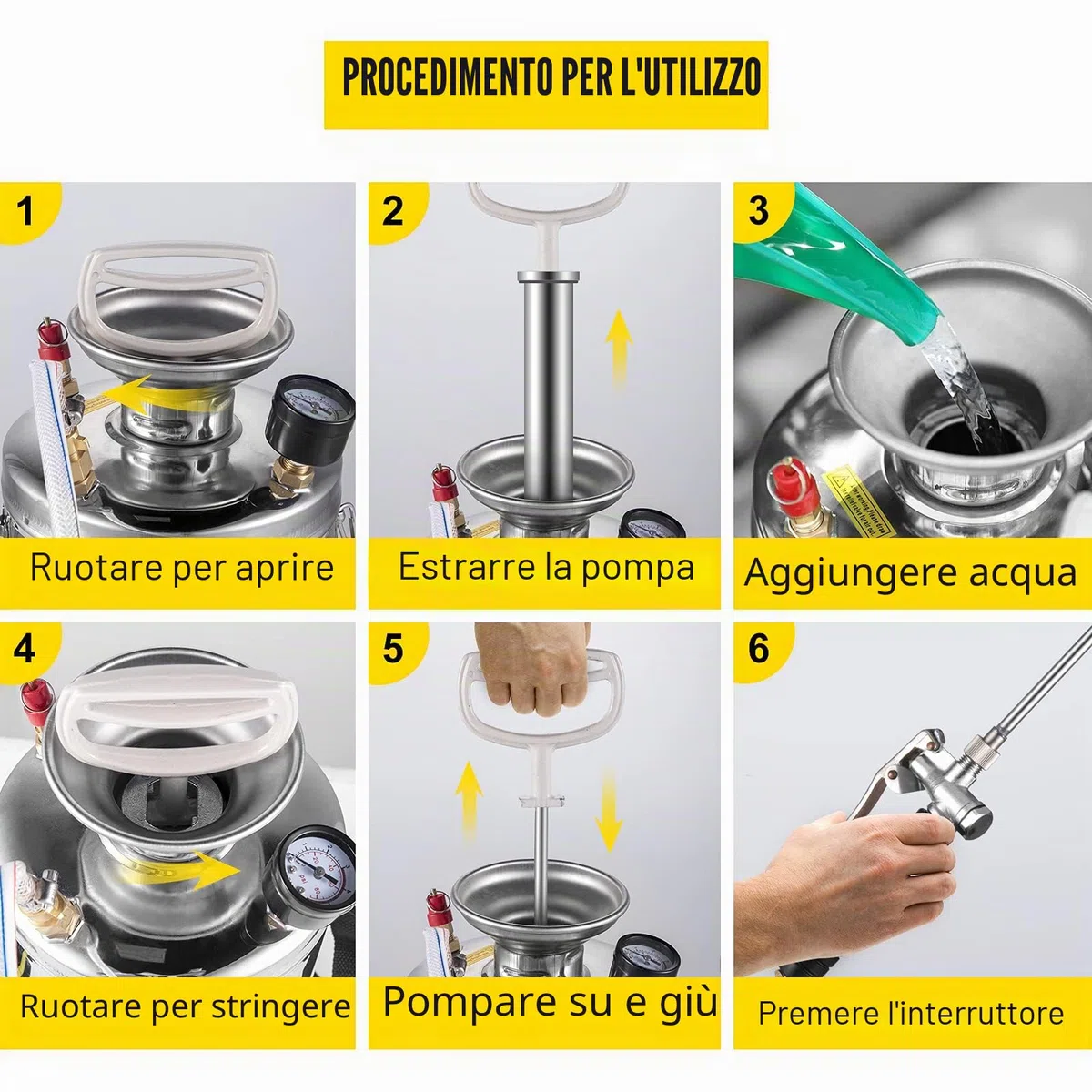 VEVOR Spruzzatore 6L in Acciaio Inossidabile, Spruzzatore Manuale a Pompa, Spruzzatore da Giardino Rinforzato a Pressione da 3,3 Pollici, Spruzzatore per Giardinaggio Domestico e Pulizia del Terreno