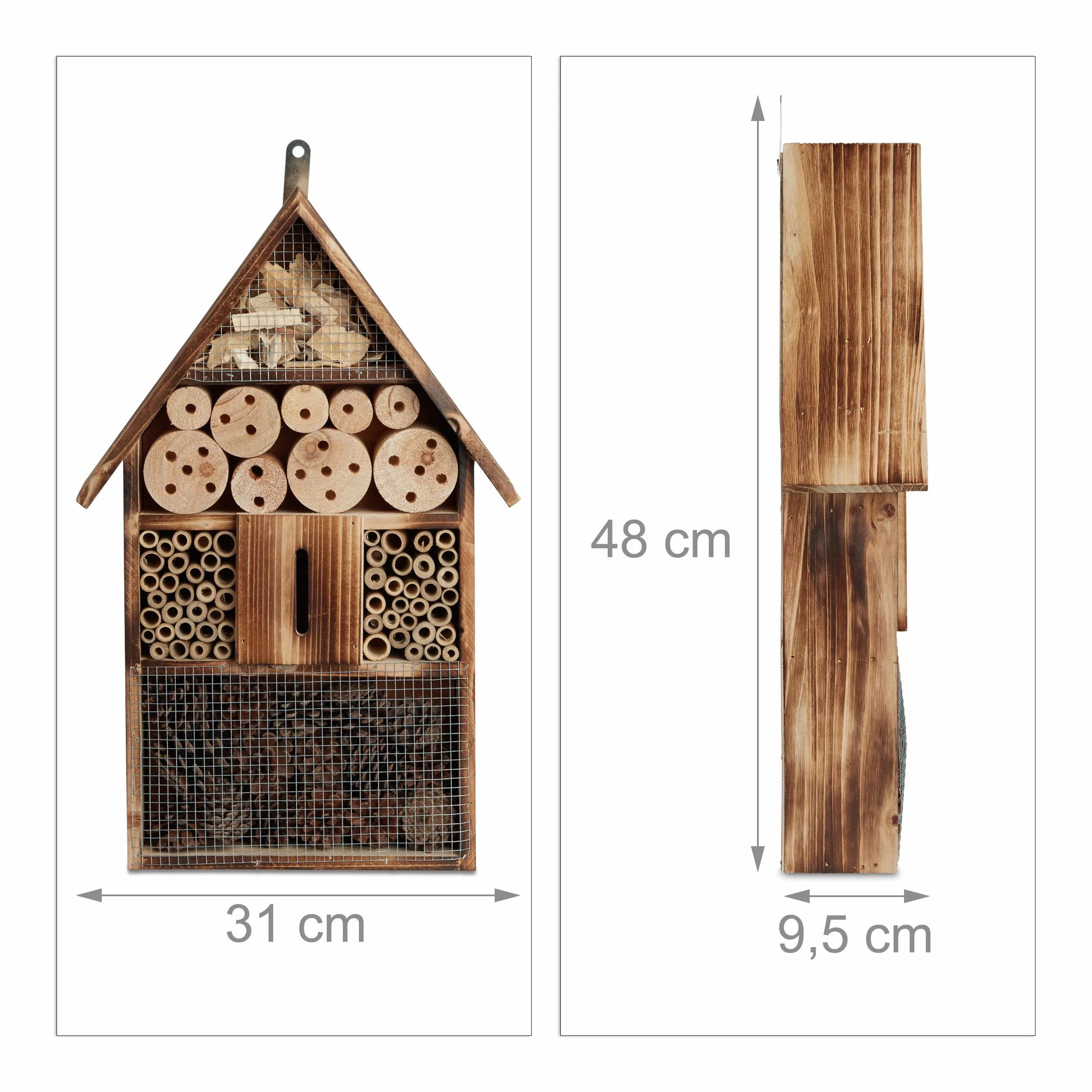 Relaxdays Casetta per Insetti Grande 48 cm, da Appendere, Hotel per Api e Casa per Farfalle, in Legno, Marrone Naturale